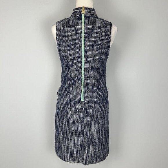 Sail to Sable STS Womens Tweed Fringe Dress Blue White Short Sleeve size 2 - Picture 7 of 12